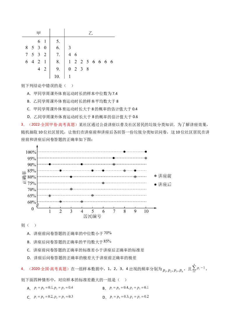 专题06统计与数字特征小题综合（学生卷）-十年（2015-2024）高考真题数学分项汇编（全国通用）_近10年高考真题汇编（必刷）_十年（2015-2024）高考数学真题分类汇编（全国通用）