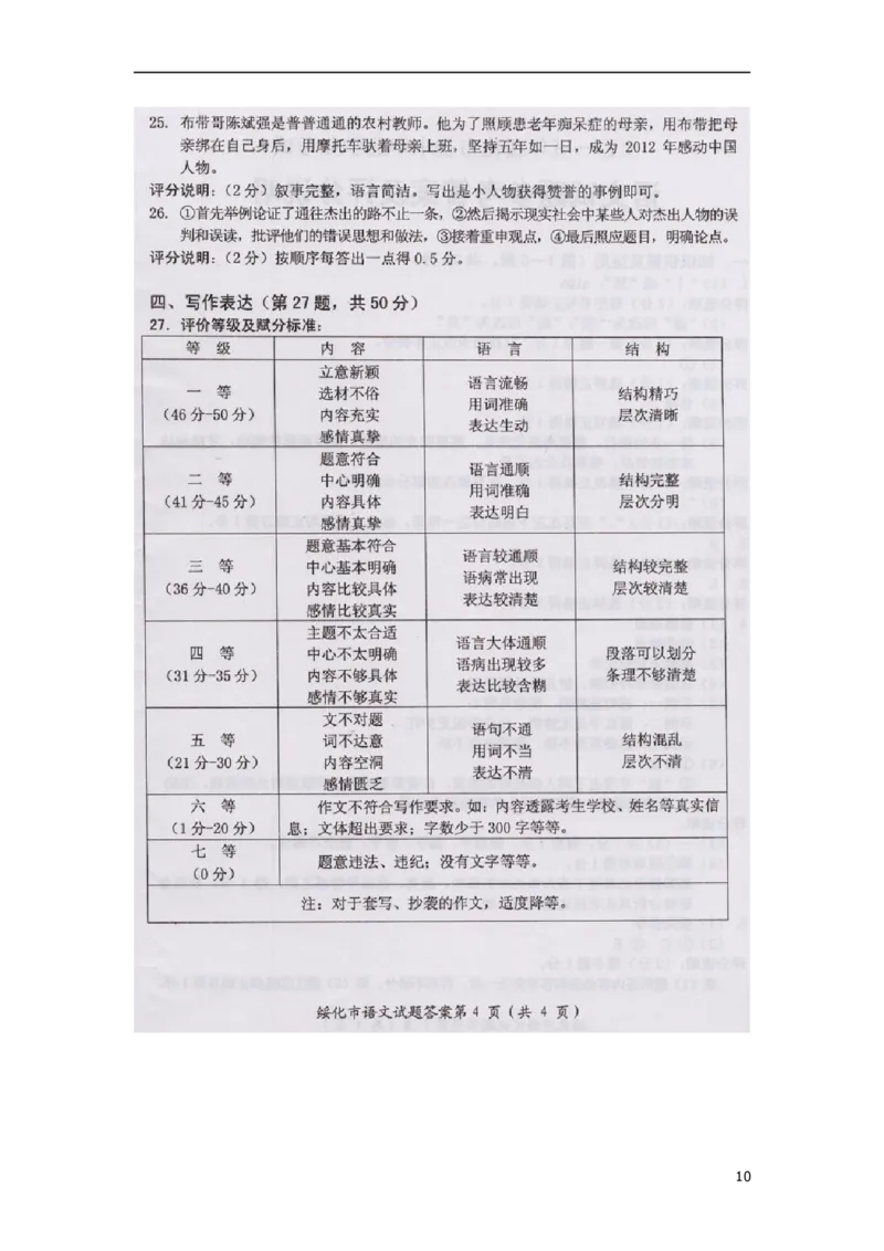 黑龙江省绥化市2015年中考语文真题试题（含扫描答案）_中考真题_1.语文中考真题2015-2024年_2015年全国中考语文154份_2015年全国中考154份