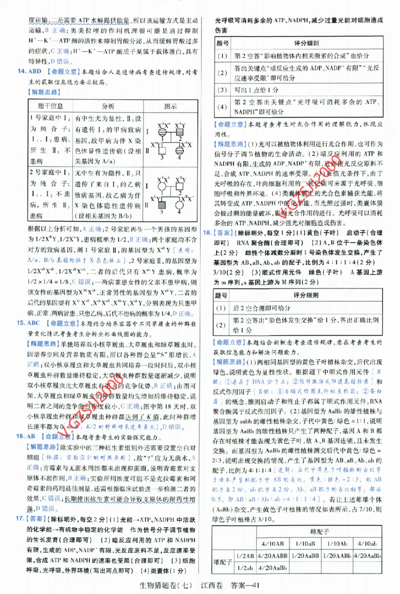 2024《金考卷&middot;高考测评卷》生物答案__2024高考押题卷_12024天星全系列_（新高考）2024《金K卷&middot;高考测评&middot;猜题卷》（语数英）各九套_2024《金考卷&middot;高考测评卷&middot;猜题卷》生物
