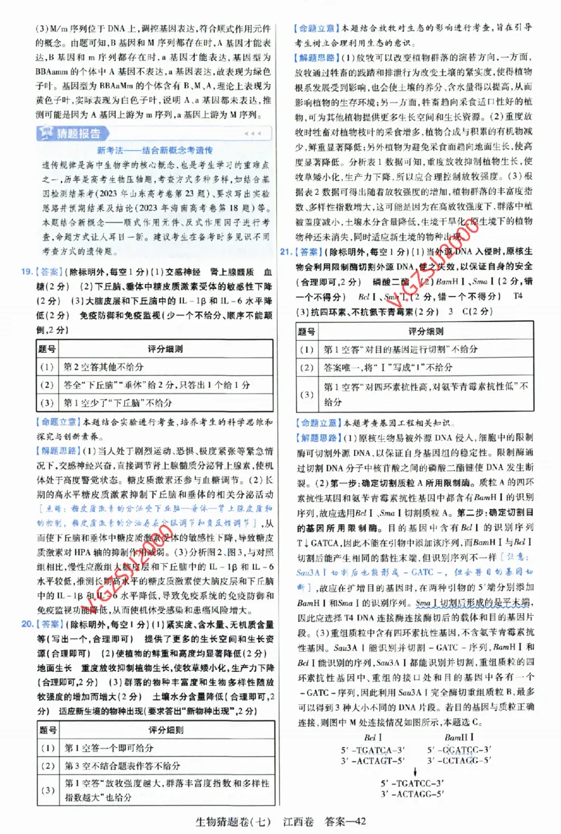 2024《金考卷&middot;高考测评卷》生物答案__2024高考押题卷_12024天星全系列_（新高考）2024《金K卷&middot;高考测评&middot;猜题卷》（语数英）各九套_2024《金考卷&middot;高考测评卷&middot;猜题卷》生物