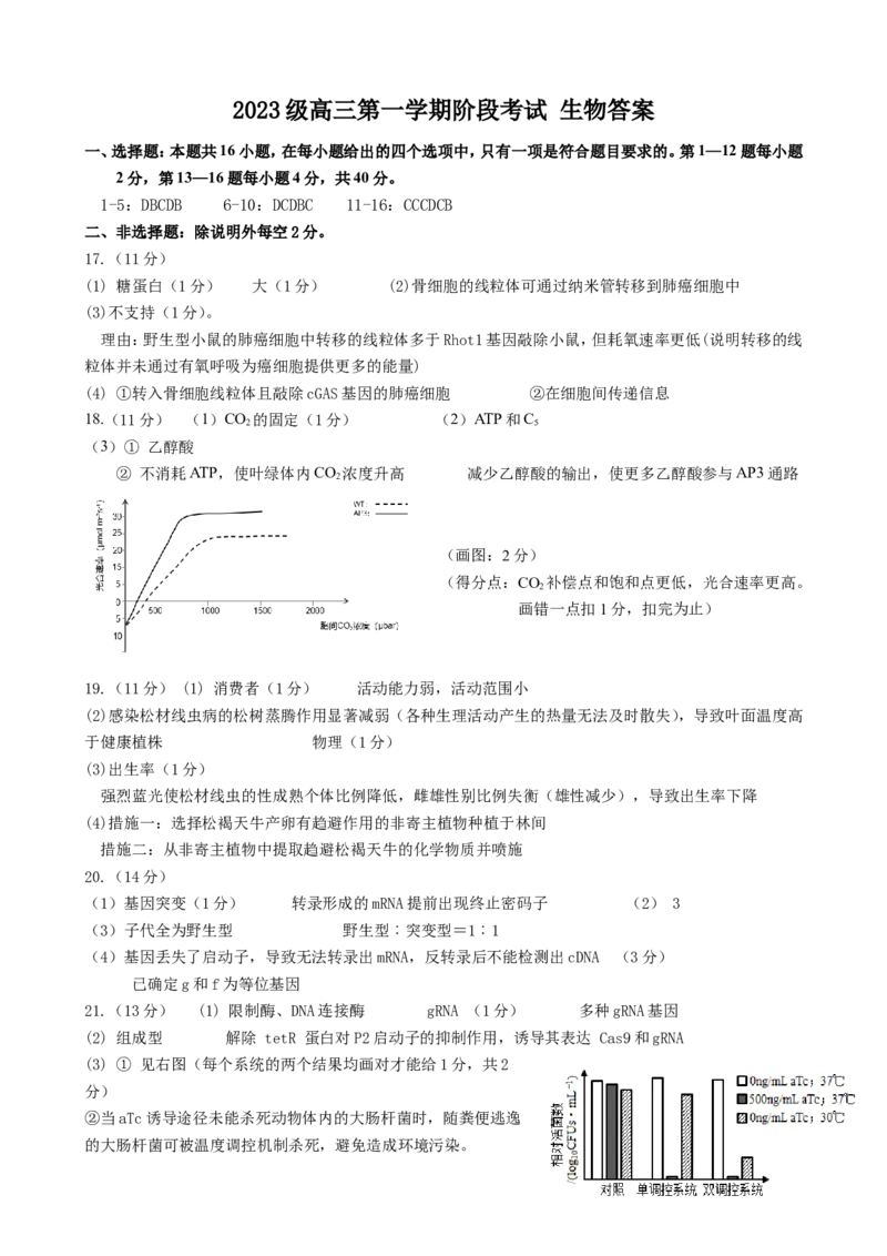生物阶段考答案_2025年10月_251020广东省汕头市金山中学2025-2026学年高三上学期10月阶段考试（全科）