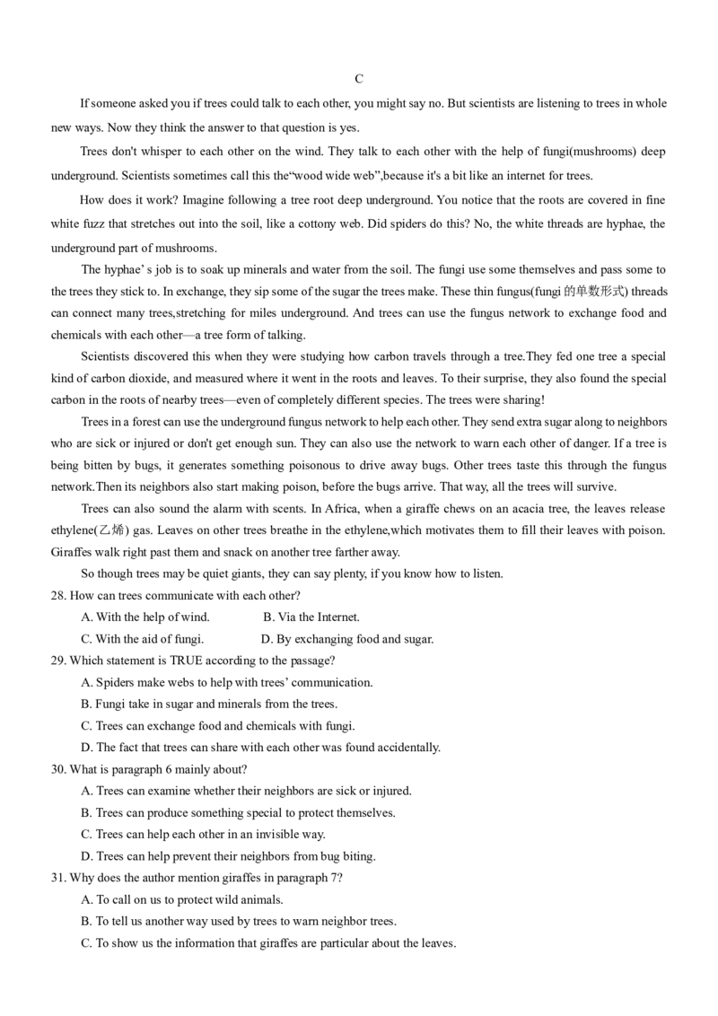 湖南省长沙市湖南师范大学附属中学2025届高三下学期模拟试卷（二）英语（含答案）_2025年5月_2505112025届湖南省长沙市湖南师范大学附属中学高三下学期模拟考试（二）（全科）