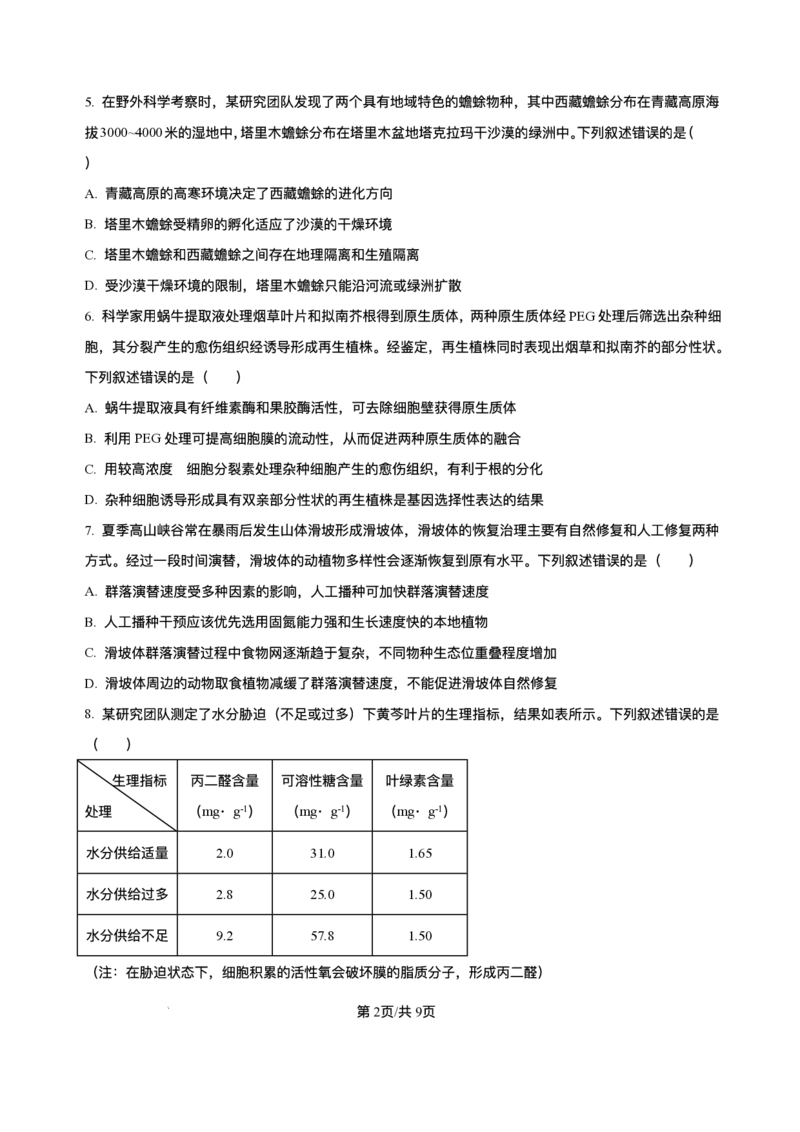 精品解析-2025年1月四川省普通高等学校招生考试适应性测试（八省联考）生物试题_2025年1月_❤2025年高考综合改革适应性演练（八省联考）(1)
