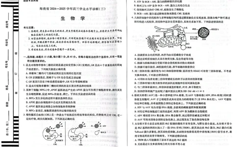 海南省天一大联考2024-2025学年高三学业水平诊断（三）生物_2025年3月_250308海南省天一大联考2024-2025学年高三学业水平诊断(三)（全科）
