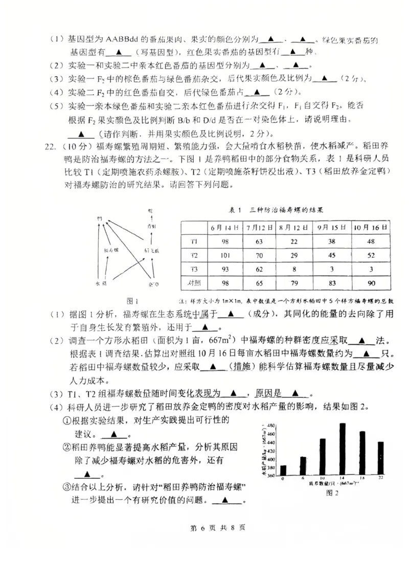 生物试题南通四模2025_2025年5月_250529江苏省南通四模5月高三练习卷（全科）_南通四模5月高三练习卷生物