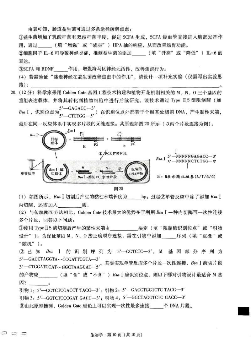 重庆市巴蜀中学高2025届高三3月适应性月考卷（六）生物_2025年3月_250316重庆市巴蜀中学高2025届高三3月适应性月考卷（六）（全科）