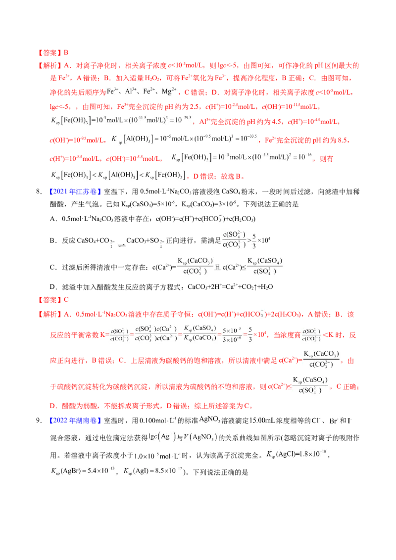 专题62难溶电解质的溶解平衡（解析卷）_近10年高考真题汇编（必刷）_十年（2014-2024）高考化学真题分项汇编（全国通用）_十年（2014-2023）高考化学真题分项汇编（全国通用）