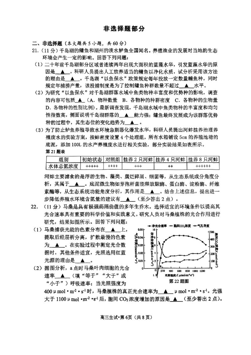 生物试卷_2025年4月_2504072024学年第二学期杭州市高三年级教学质量检测（杭州二模）_2025届浙江省杭州市高三二模教学质量检测生物