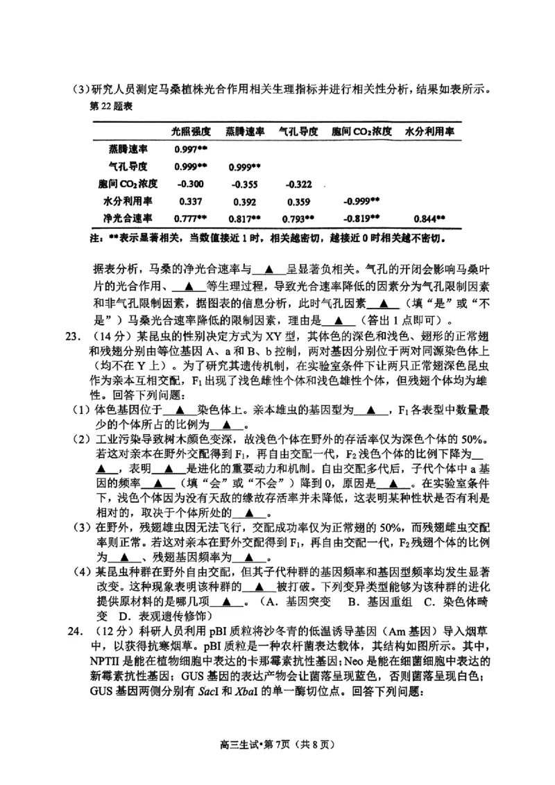 生物试卷_2025年4月_2504072024学年第二学期杭州市高三年级教学质量检测（杭州二模）_2025届浙江省杭州市高三二模教学质量检测生物