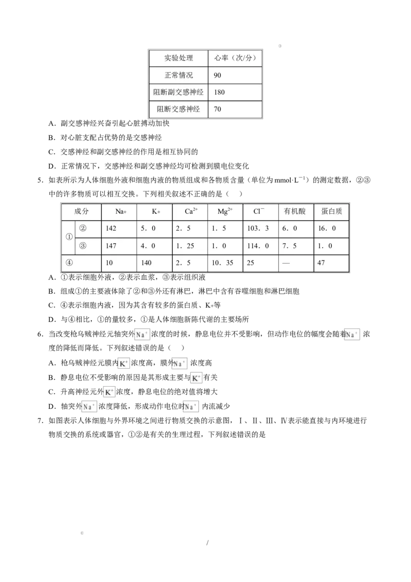 高二生物上学期第一次月考测试范围：选择性必修1第1章~第2章（考试版）（黑吉辽蒙专用）_1多考区联考试卷_2510142025-2026学年高二生物上学期第一次月考试题