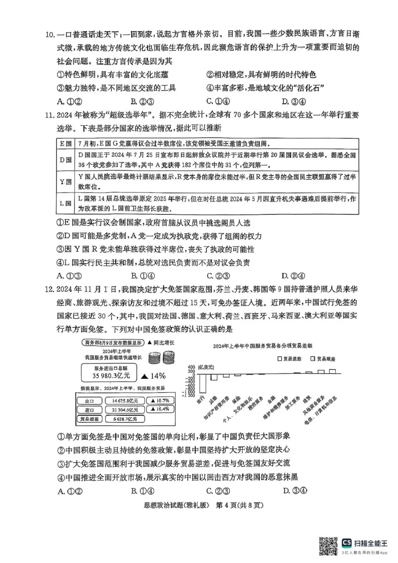 雅礼七（政治）_2025年3月_250306湖南省长沙市雅礼中学2024-2025学年高三下学期月考卷（七）（全科）_湖南省长沙市雅礼中学2024-2025学年高三下学期月考卷（七）政治