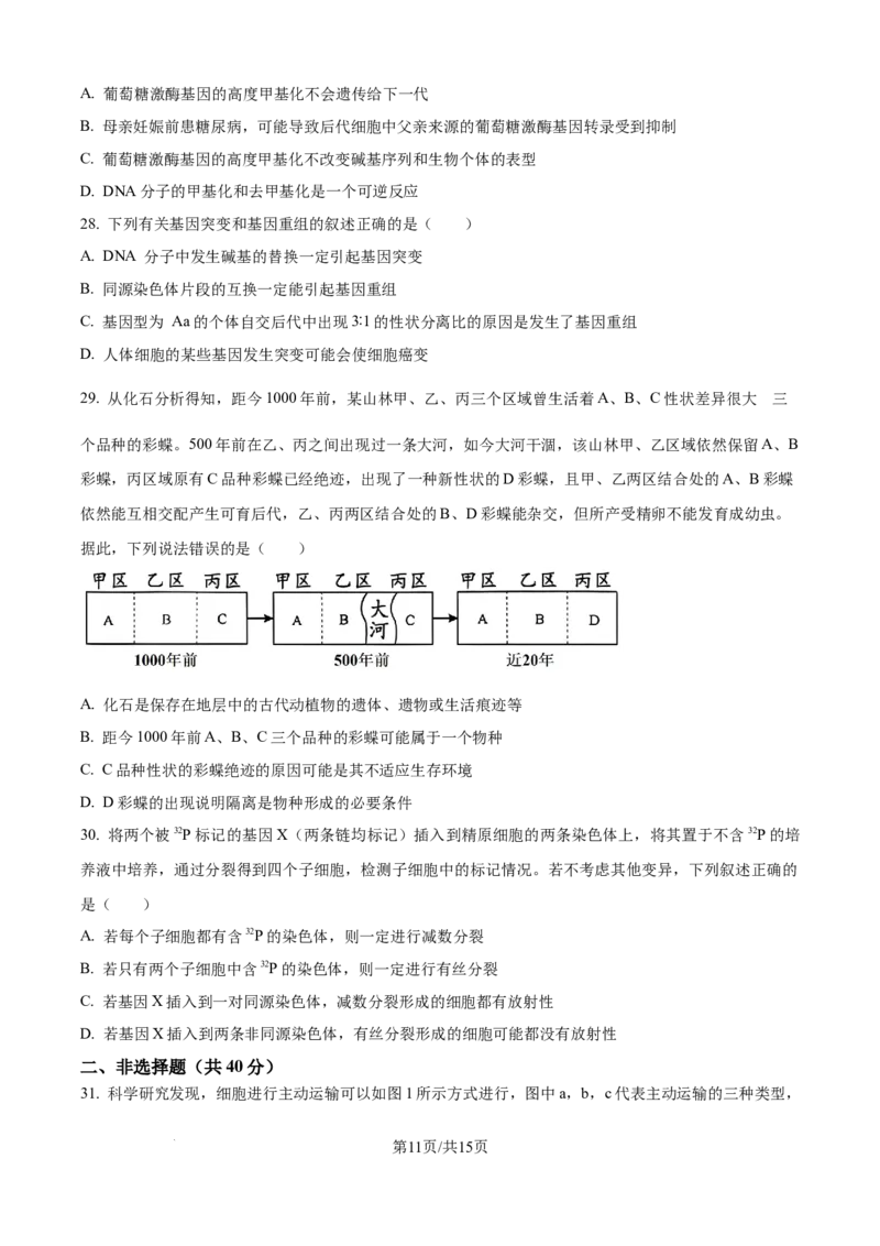 精品解析：山西省山西大学附属中学校2025-2026学年高三上学期8月月考生物试题（原卷版）_2025年8月_250813山西省山西大学附属中学校2025-2026学年高三上学期8月（总第一次）模块诊断