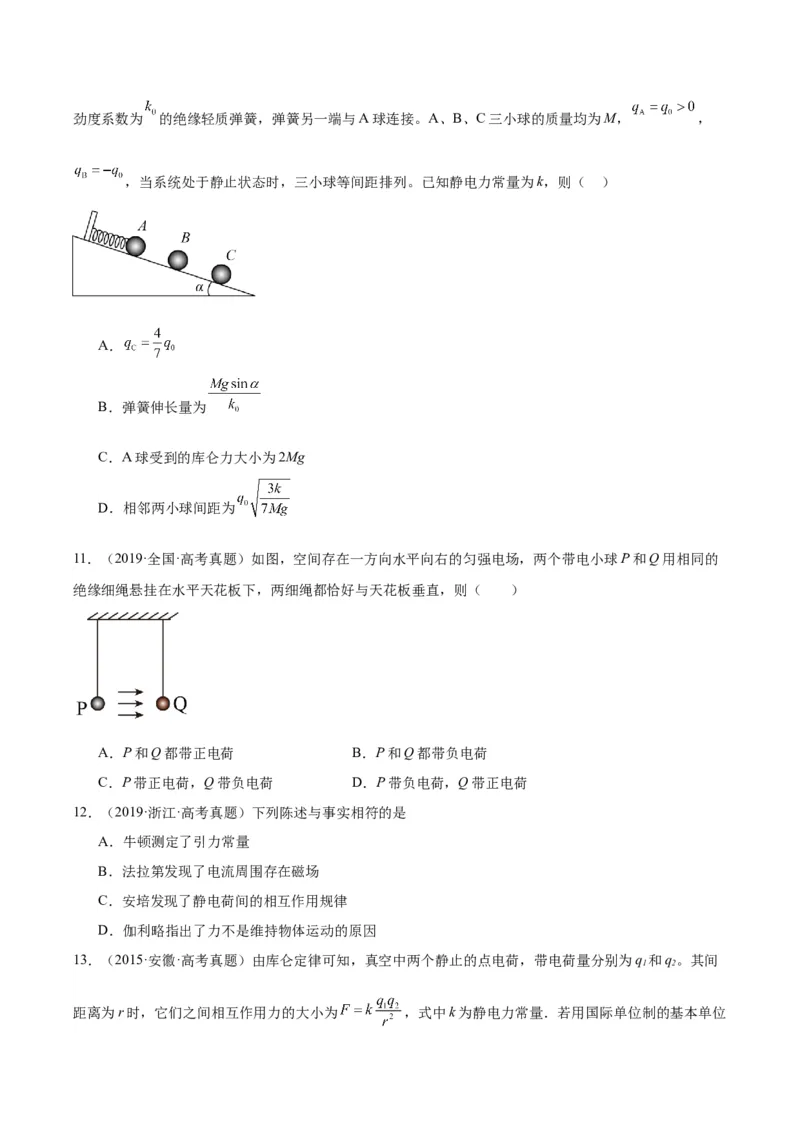 专题35电荷间的相互作用（原卷卷）-十年（2014-2023）高考物理真题分项汇编（全国通用）_近10年高考真题汇编（必刷）_十年（2014-2024）高考物理真题分项汇编（全国通用）