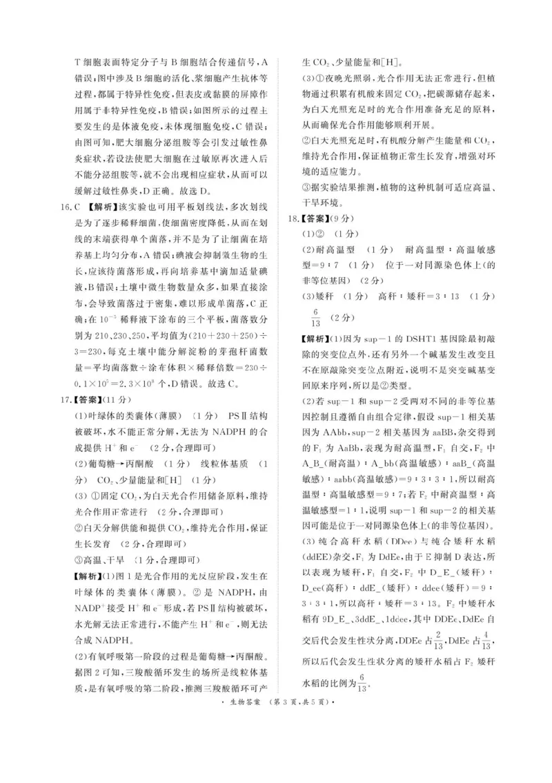 河南省2025届高三青桐鸣3月大联考生物试题+答案_2025年3月_250313河南省青桐鸣大联考2024-2025学年高三下学期3月月考