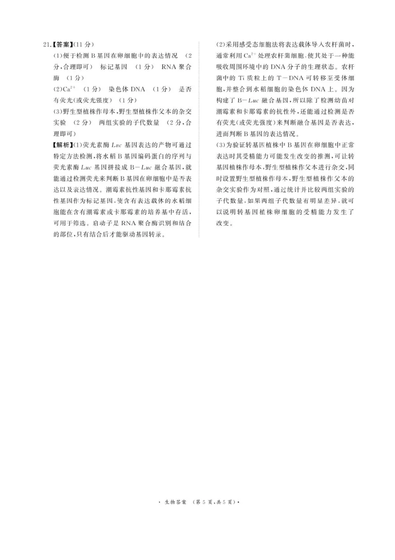 河南省2025届高三青桐鸣3月大联考生物试题+答案_2025年3月_250313河南省青桐鸣大联考2024-2025学年高三下学期3月月考