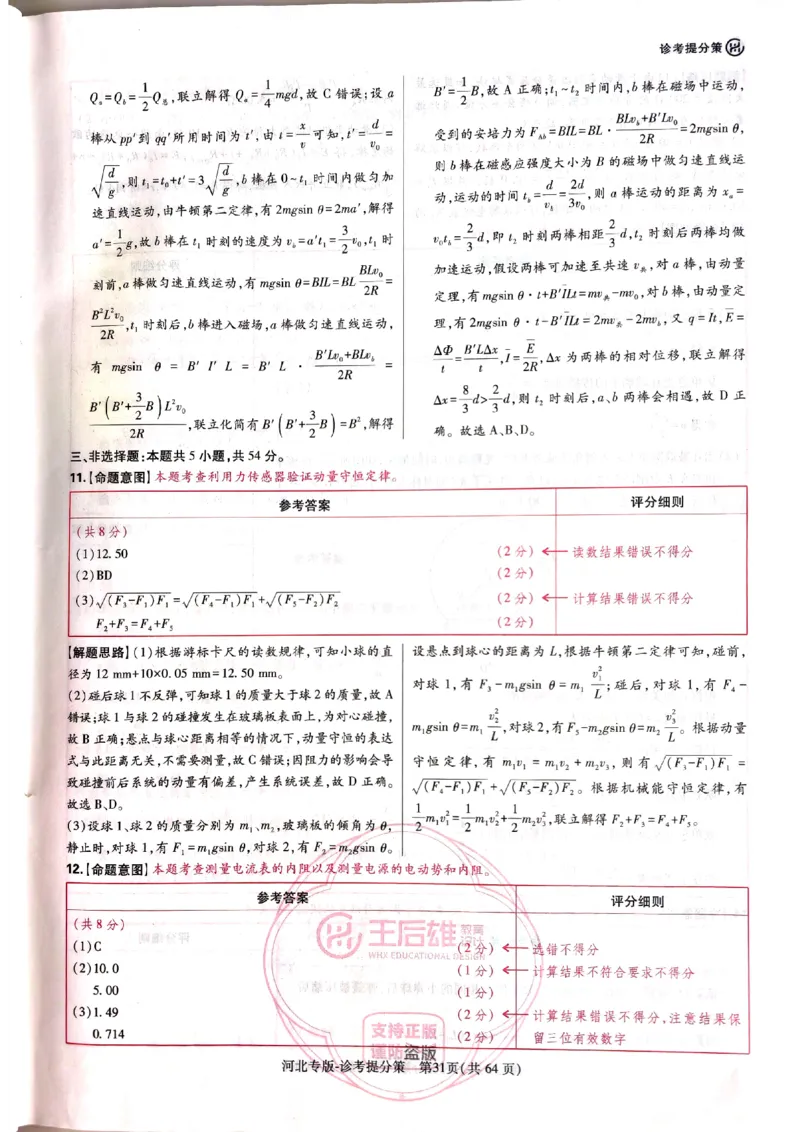 2024-05王后雄高考物理解析_2024高考押题卷_22024王hou雄_16王后雄押题_2024年王后雄高考押题预测卷（河北专版）