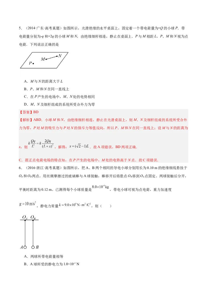 专题35电荷间的相互作用（解析卷）-十年（2014-2023）高考物理真题分项汇编（全国通用）_近10年高考真题汇编（必刷）_十年（2014-2024）高考物理真题分项汇编（全国通用）