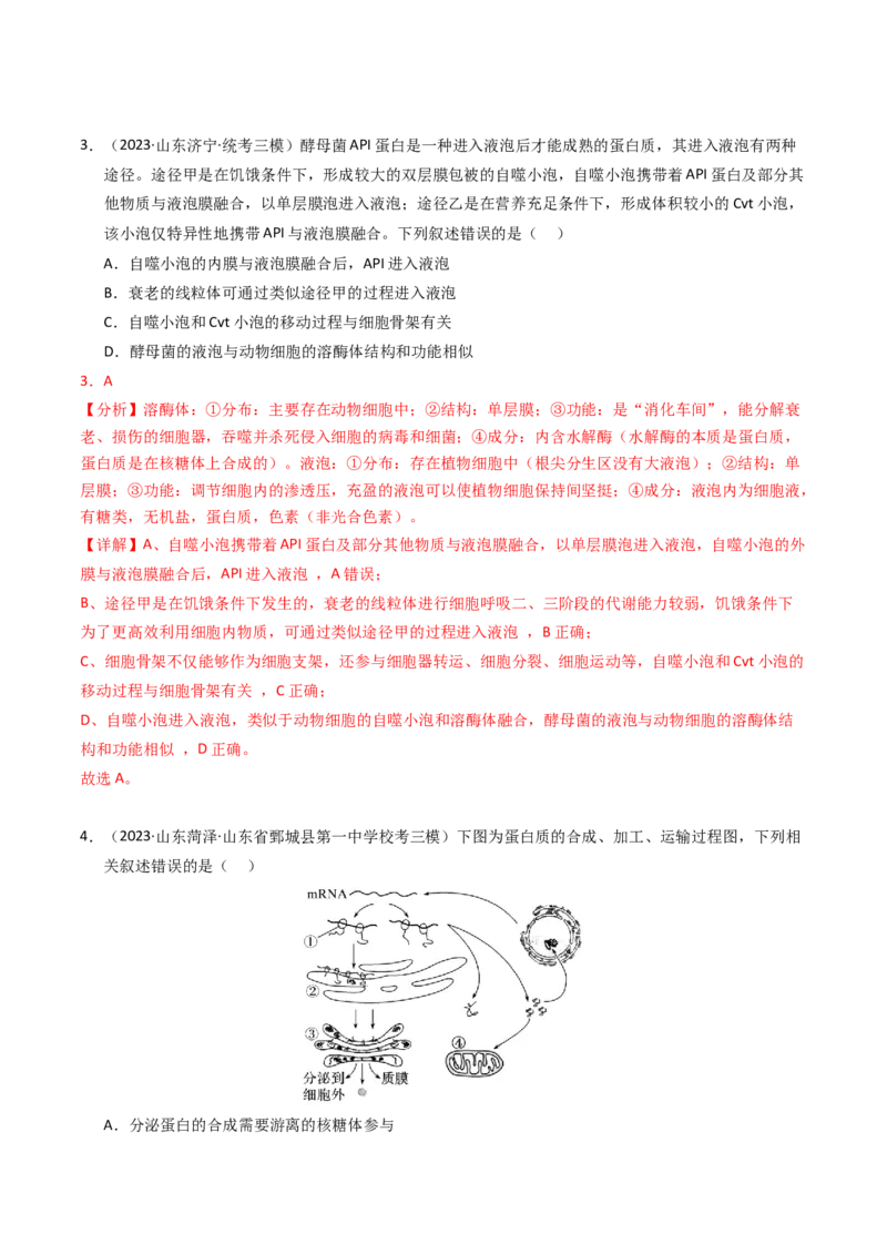 专题01细胞的结构与分子组成（解析卷）_近10年高考真题汇编（必刷）_十年（2014-2024）高考生物真题分项汇编（全国通用）_2023年高考真题和模拟题生物分项汇编（全国通用）