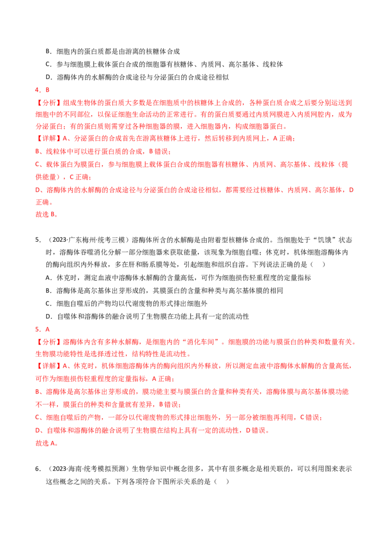 专题01细胞的结构与分子组成（解析卷）_近10年高考真题汇编（必刷）_十年（2014-2024）高考生物真题分项汇编（全国通用）_2023年高考真题和模拟题生物分项汇编（全国通用）