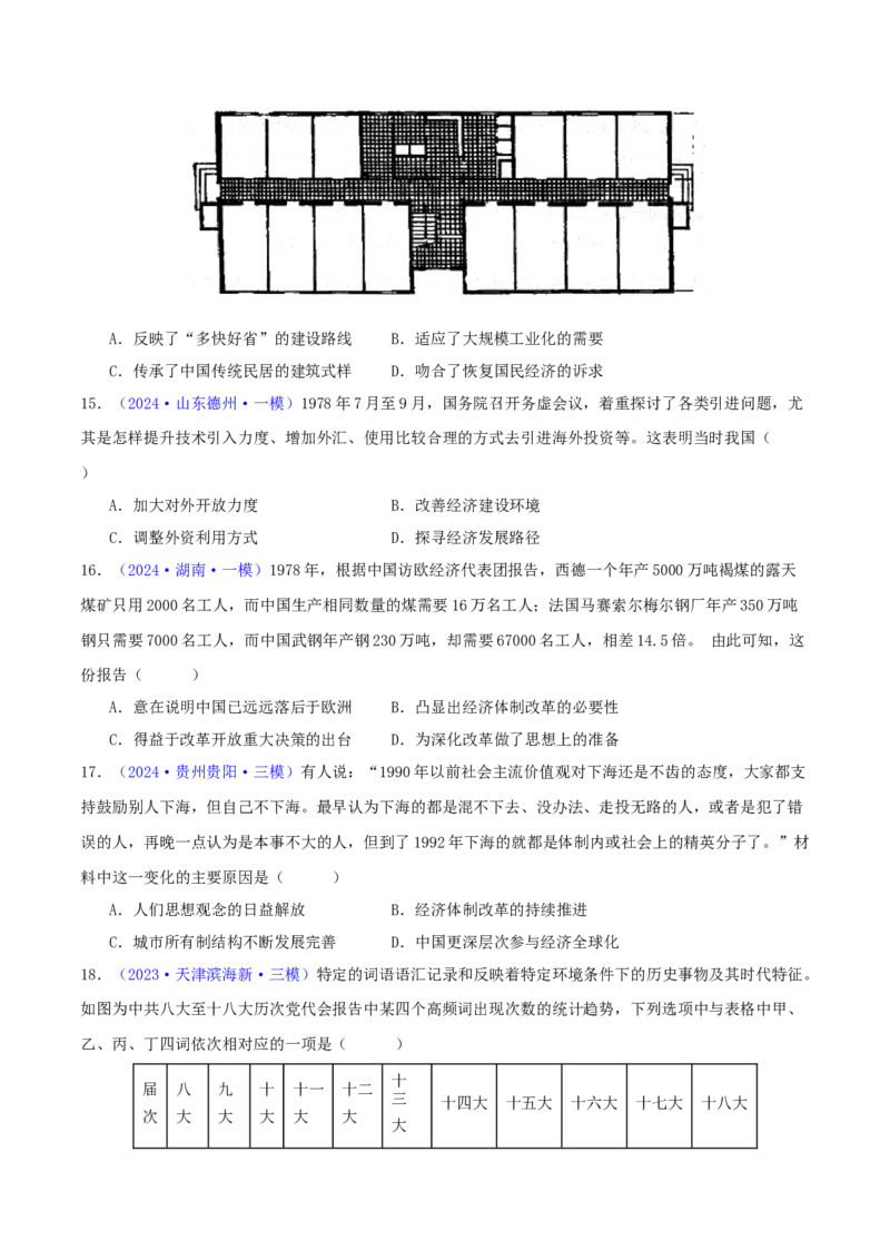专题08共和国年轮（1949至今）（学生卷）-2024年高考真题和模拟题历史分类汇编（全国通用）_近10年高考真题汇编（必刷）_十年（2014-2024）高考历史真题分项汇编（全国通用）