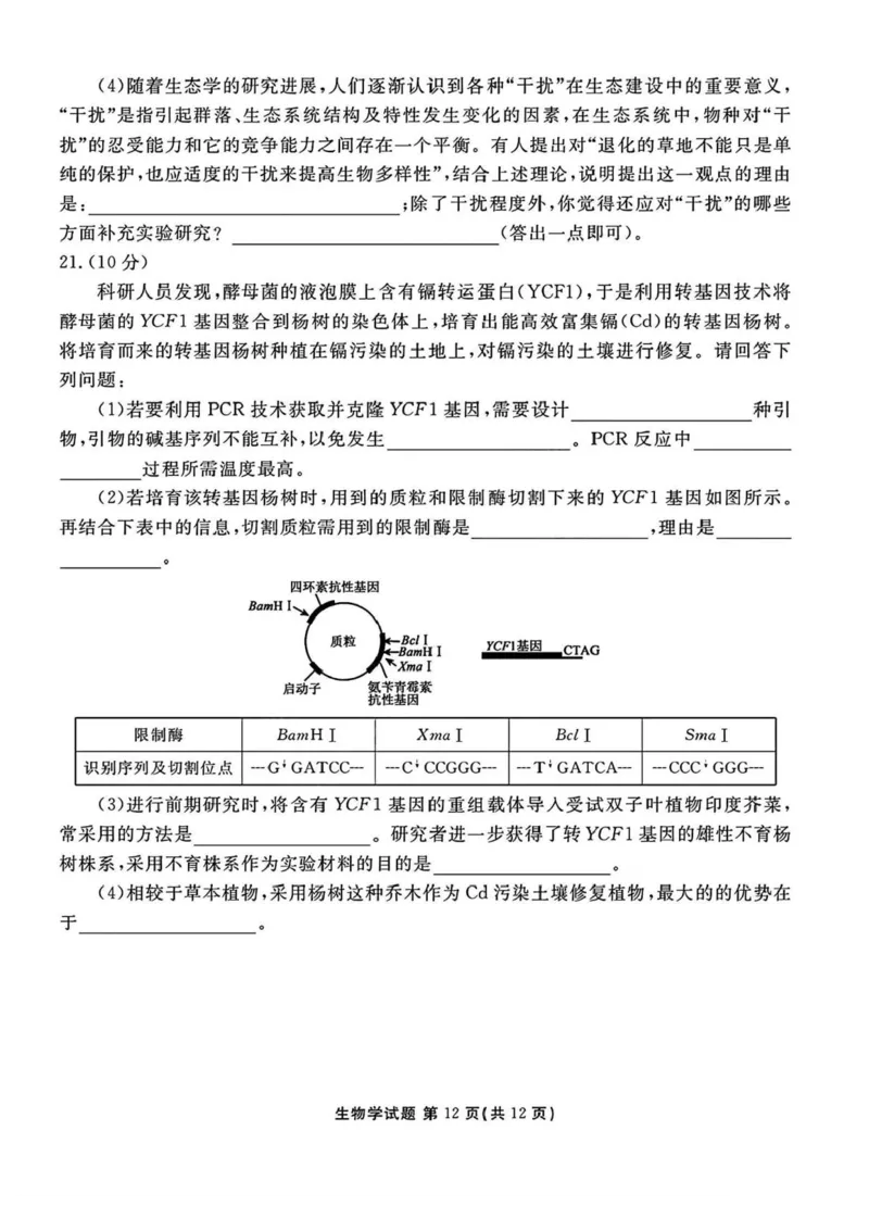 山西省部分学校2024-2025学年高三下学期2月开学考试生物试卷+答案_2025年2月_250217山西省衡水金卷2024-2025学年高三下学期2月开学联考（全科）