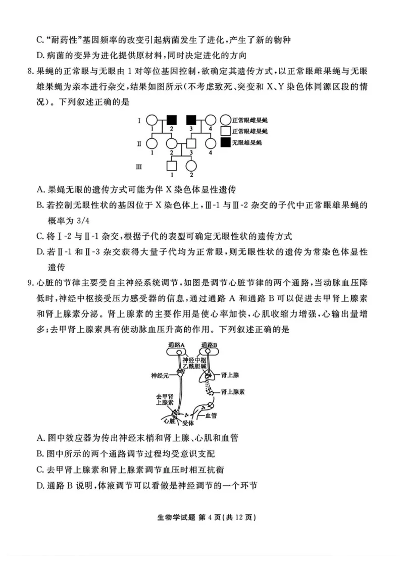 山西省部分学校2024-2025学年高三下学期2月开学考试生物试卷+答案_2025年2月_250217山西省衡水金卷2024-2025学年高三下学期2月开学联考（全科）