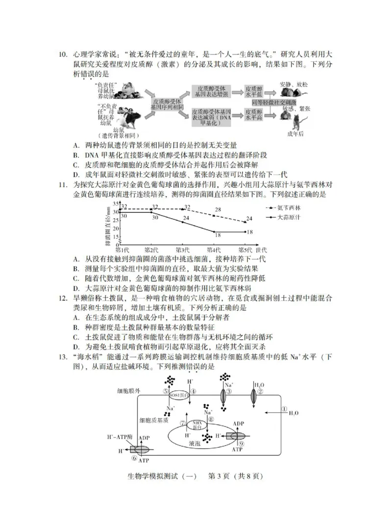 广东省2025年普通高等学校招生全国统一考试模拟测试（一）生物_2025年3月_250320广东省2025年普通高等学校招生全国统一考试模拟测试（一）（广东一模）（全科）