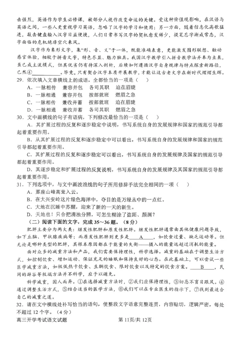 河南省南阳市第一中学2026届高三上学期开学考试语文含解析_2025年9月_250908河南省南阳市第一中学2026届高三上学期开学考试（全科）
