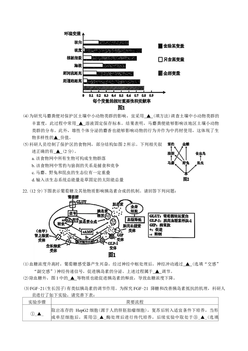 江苏省苏北四市（徐州、宿迁、淮安、连云港）2025届高三第一次调研测试生物试题（含答案）_2025年1月