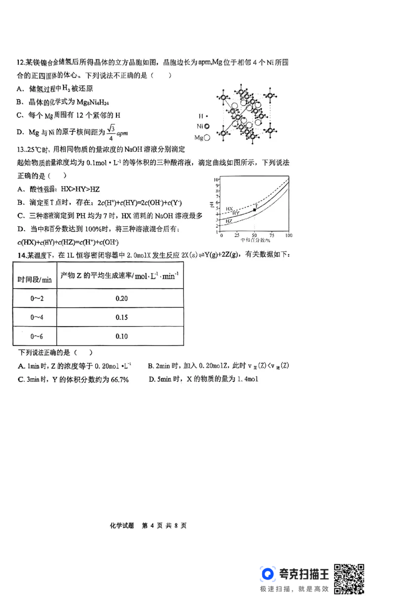 湖南省&ldquo;长望浏宁&rdquo;四县联考2025届高三下学期3月调研考试化学_2025年3月_250319湖南省&ldquo;长望浏宁&rdquo;四县联考2025届高三下学期3月调研考试试题（全科）