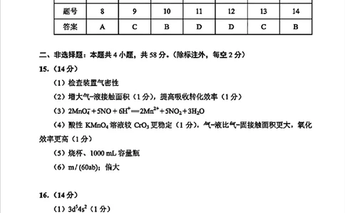 贵州省考试院2025年4月高三年级适应性考试化学答案_2025年4月_250410贵州2025年4月高三年级适应性考试（全科）_贵州2025年4月高三年级适应性考试化学