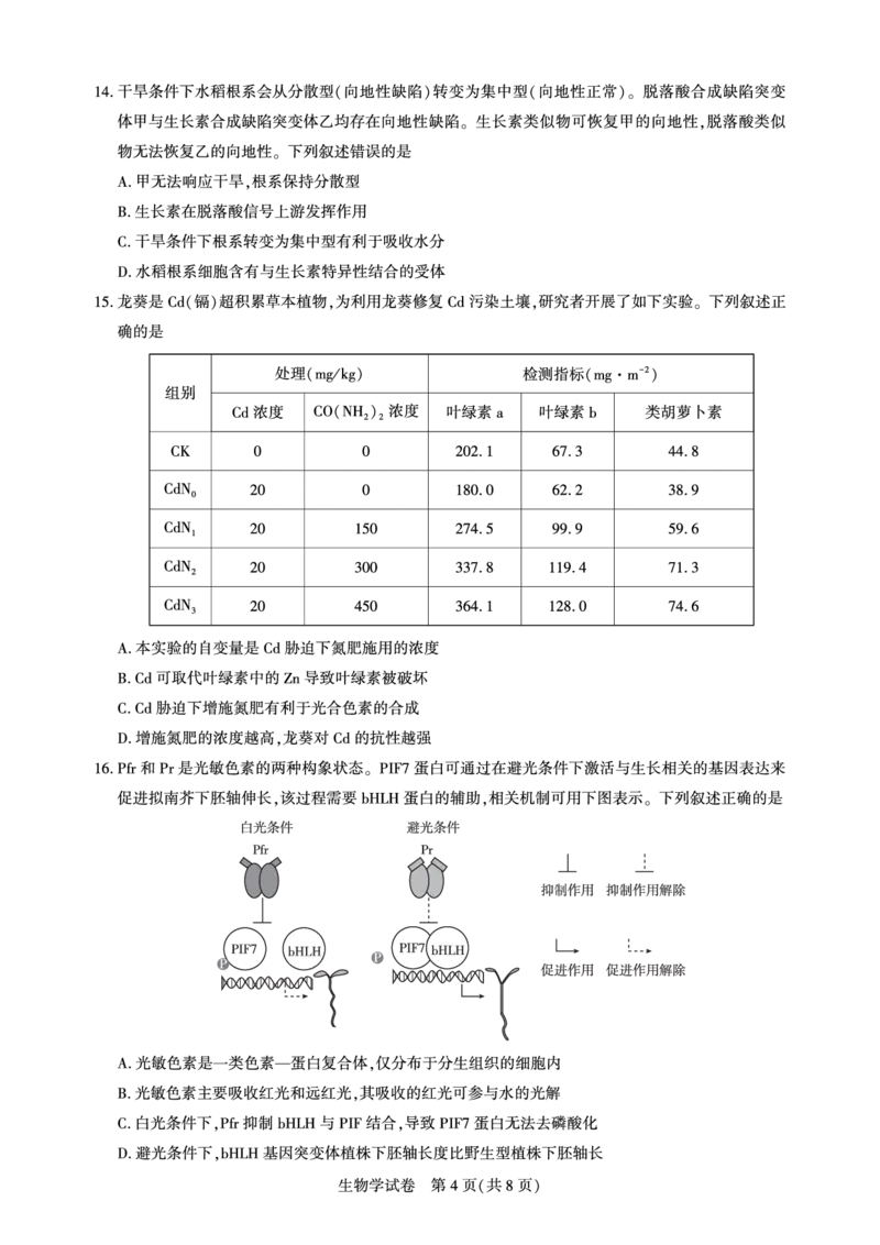 湖北省圆创名校联盟2025届高三第四次联合测评生物_2025年5月_250513湖北省圆创名校联盟2025届高三第四次联合测评（全科）