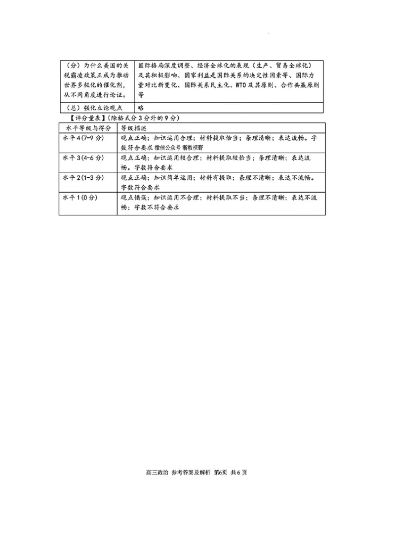 政治答案｜26届七彩阳光高三返校考_2025年8月_250830浙江省七彩阳光新高考研究联盟2026届高三上学期返校联考（全科）