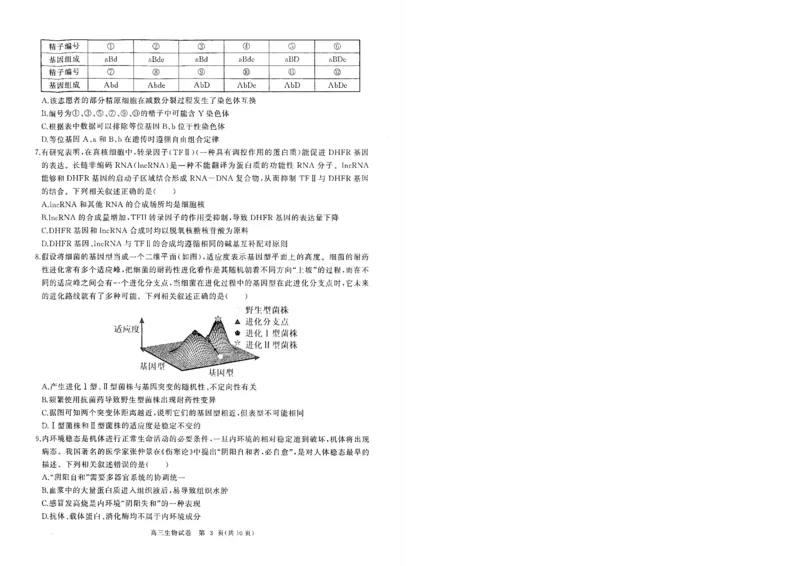 湖北省部分重点中学生物试卷_2025年1月_250116湖北省部分重点中学2025届高三第二次联考（全科）
