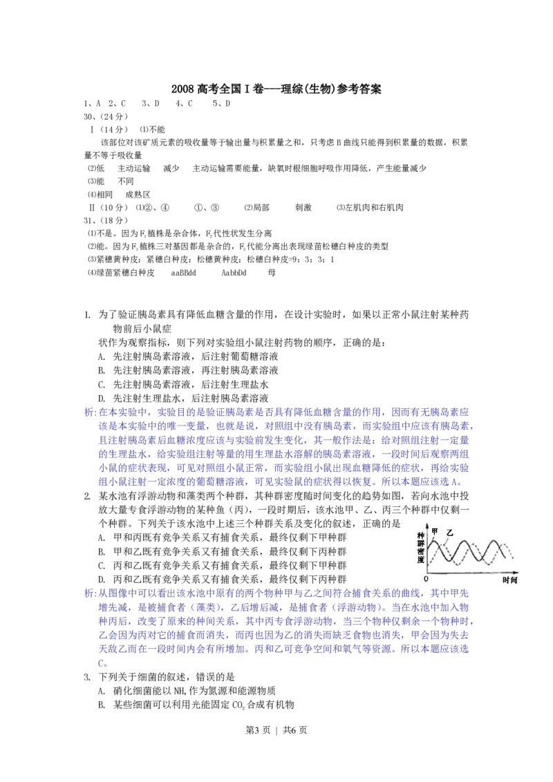 2008年高考生物试卷（浙江）（解析卷）_生物历年高考真题_新&middot;PDF版2008-2025&middot;高考生物真题_生物（按试卷类型分类）2008-2025_自主命题卷&middot;生物（2008-2025）_浙江自主命题&middot;生物（2008-2025）