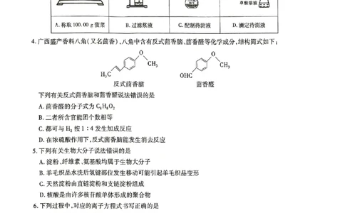 广西2025届高三下学期开学考化学_2025年2月_250208广西2025届高三下学期开学考（上进联考）