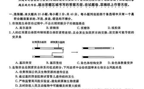 生物试题｜26届强基联盟国庆返校考_2025年10月_251012浙江省强基联盟2025-2026学年高三上学期10月联考（全科）_浙江省强基联盟2025-2026学年高三上学期10月联考生物试题（含答案）