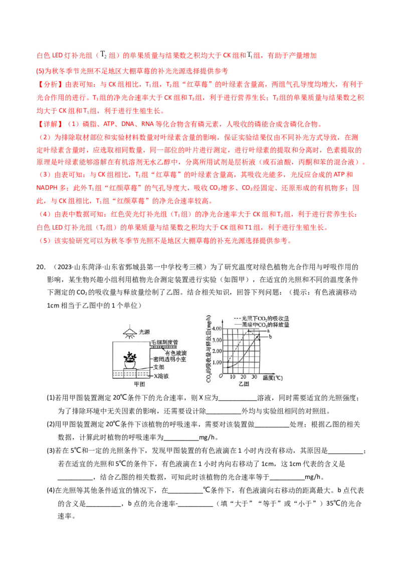 专题03细胞呼吸与光合作用（解析卷）_近10年高考真题汇编（必刷）_十年（2014-2024）高考生物真题分项汇编（全国通用）_2023年高考真题和模拟题生物分项汇编（全国通用）