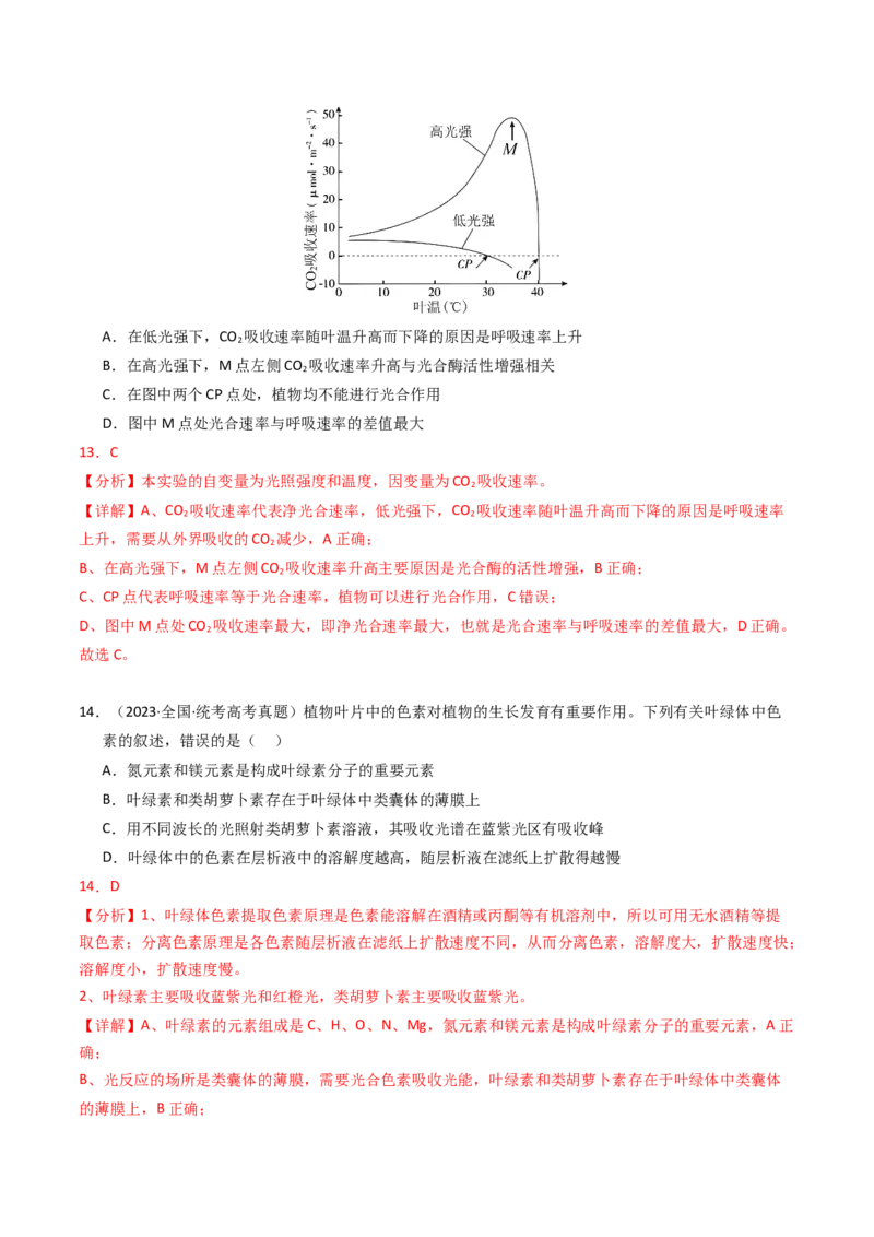专题03细胞呼吸与光合作用（解析卷）_近10年高考真题汇编（必刷）_十年（2014-2024）高考生物真题分项汇编（全国通用）_2023年高考真题和模拟题生物分项汇编（全国通用）
