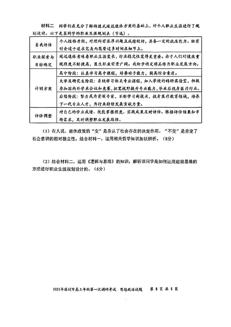 政治试卷_2025年2月_2502202025届广东省深圳市高三下学期第一次调研考试（全科）_2025届广东省深圳市高三下学期第一次调研考试政治