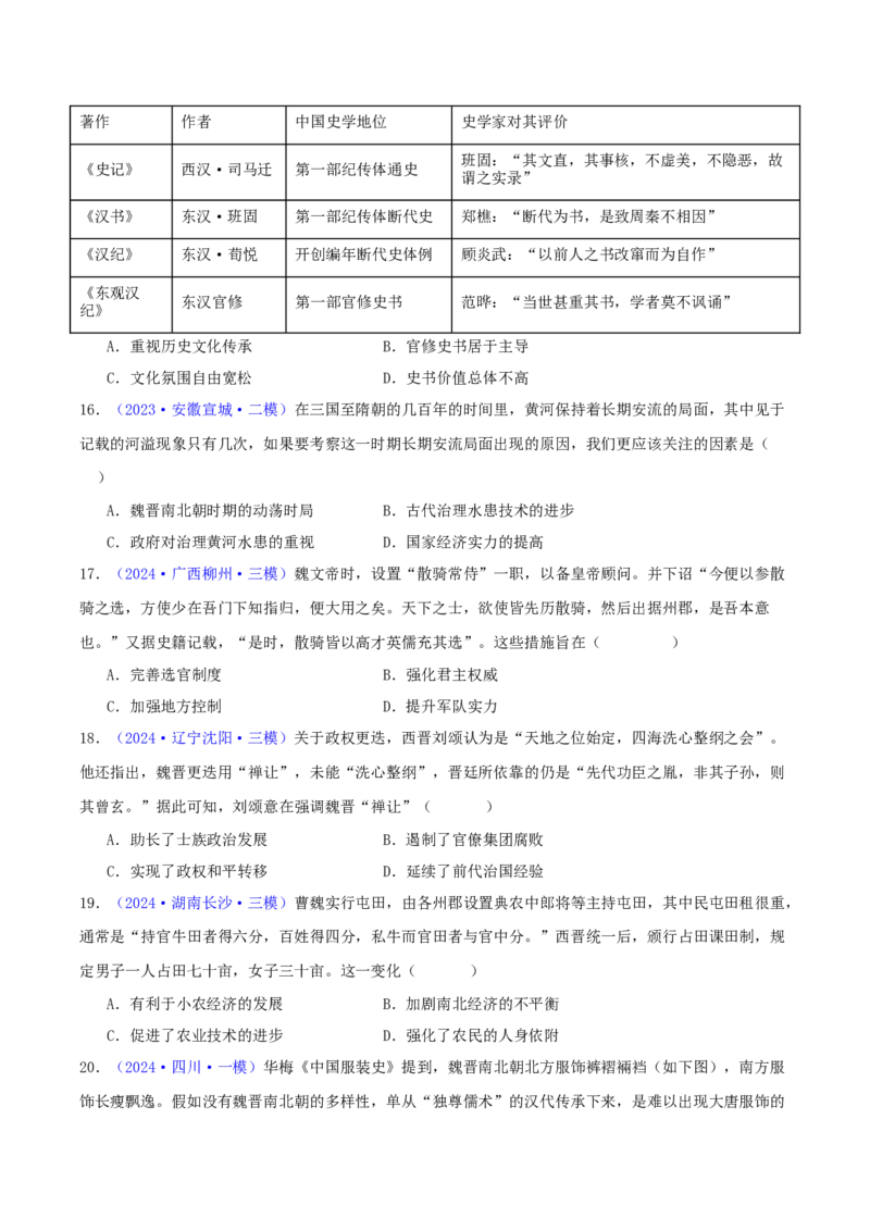 专题02秦汉和魏晋南北朝时期（学生卷）-2024年高考真题和模拟题历史分类汇编（全国通用）_近10年高考真题汇编（必刷）_十年（2014-2024）高考历史真题分项汇编（全国通用）
