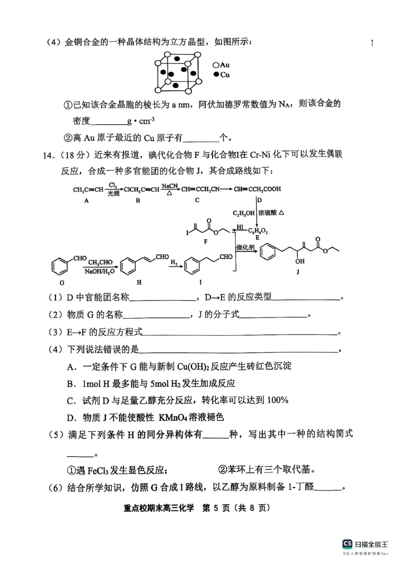 天津市五区县重点校2024-2025学年高三上学期1月期末化学_2025年1月_250117天津市五区县重点校2024-2025学年高三上学期1月期末联考（全科）