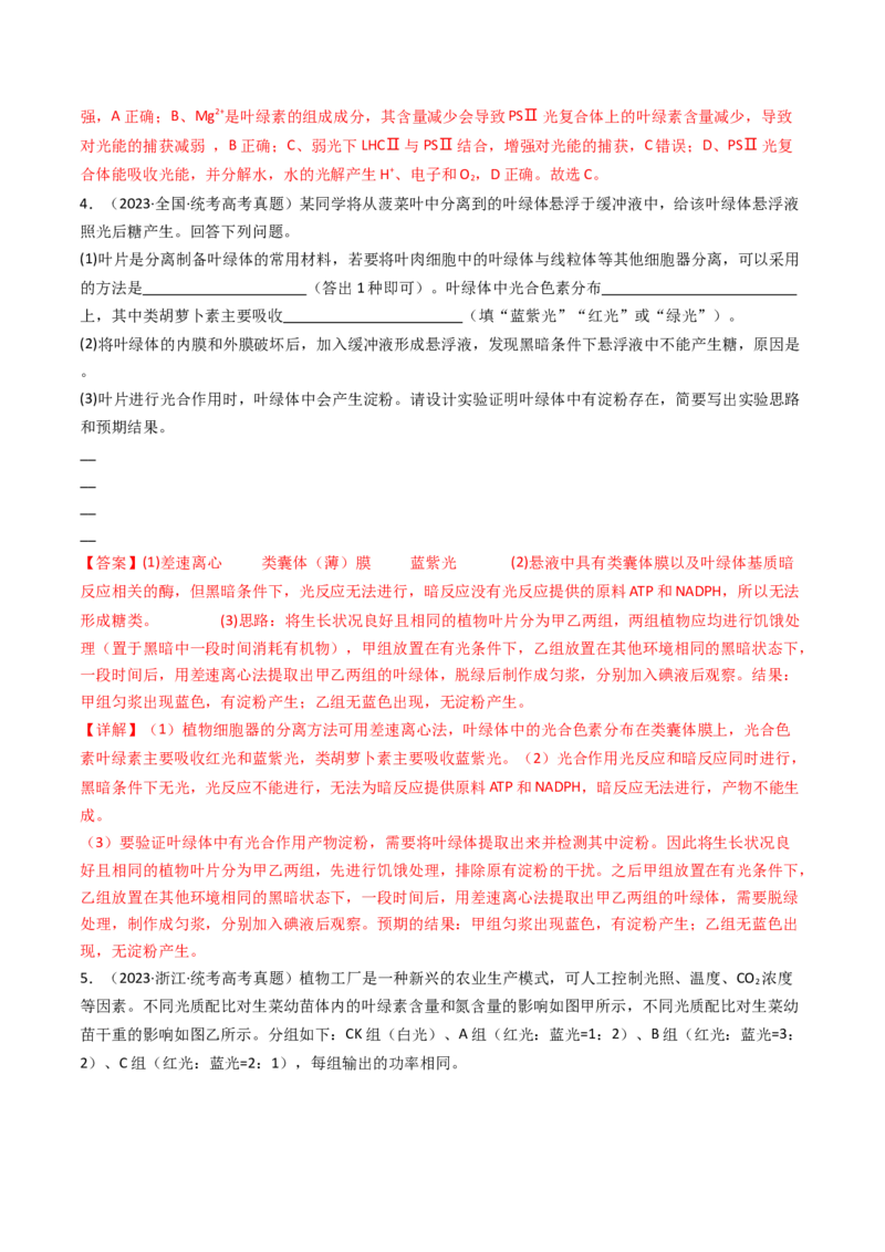专题06光合作用（解析卷）_近10年高考真题汇编（必刷）_十年（2014-2024）高考生物真题分项汇编（全国通用）_十年（2014-2023）高考生物真题分项汇编（全国通用）