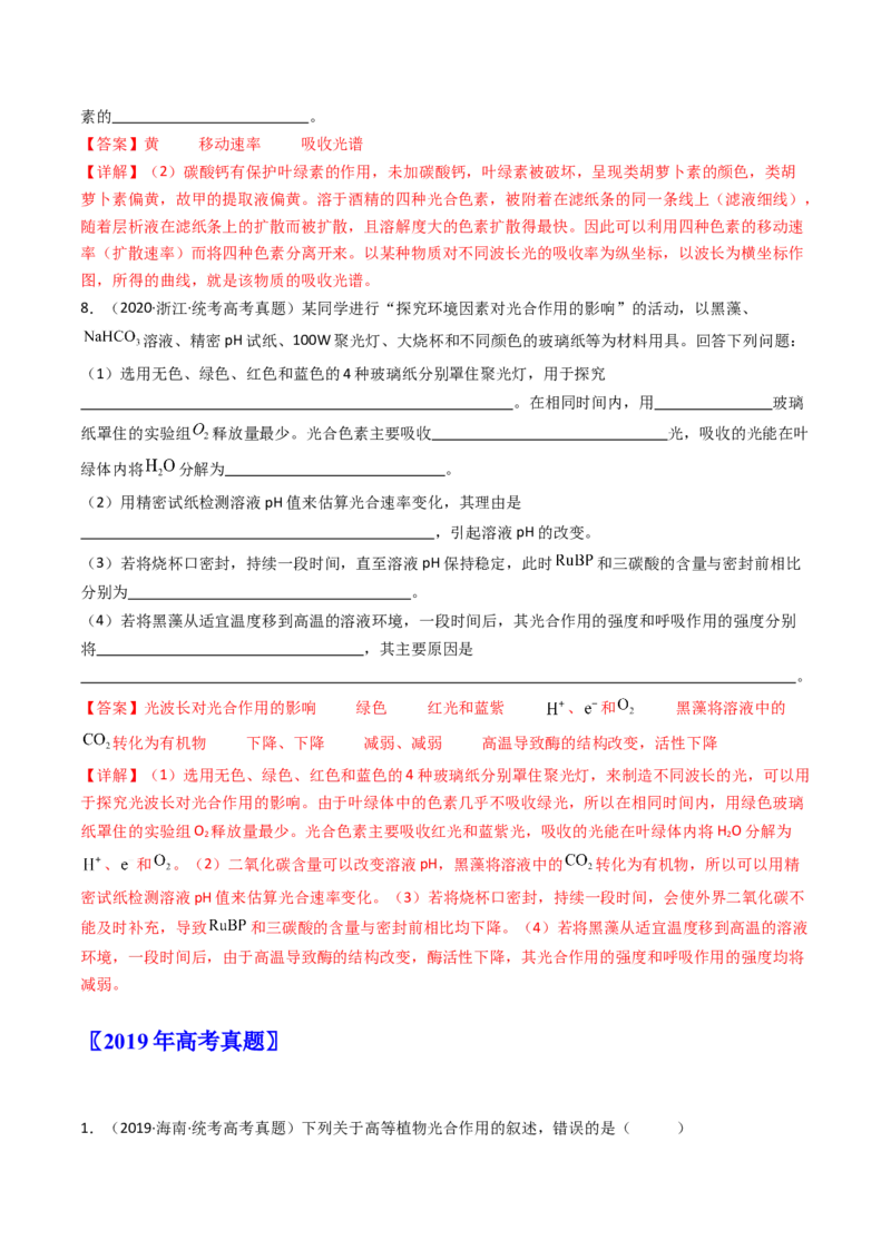 专题06光合作用（解析卷）_近10年高考真题汇编（必刷）_十年（2014-2024）高考生物真题分项汇编（全国通用）_十年（2014-2023）高考生物真题分项汇编（全国通用）