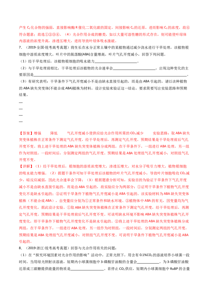 专题06光合作用（解析卷）_近10年高考真题汇编（必刷）_十年（2014-2024）高考生物真题分项汇编（全国通用）_十年（2014-2023）高考生物真题分项汇编（全国通用）
