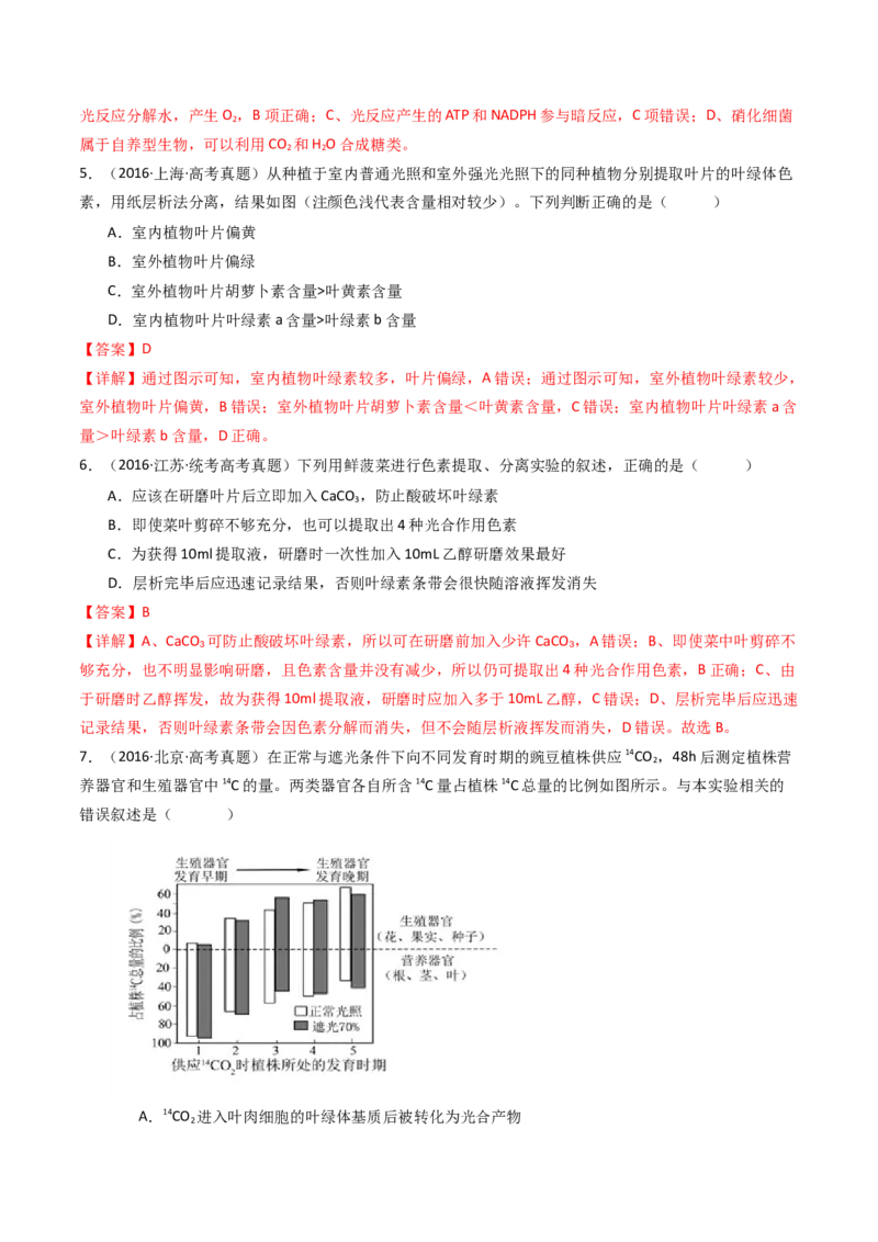 专题06光合作用（解析卷）_近10年高考真题汇编（必刷）_十年（2014-2024）高考生物真题分项汇编（全国通用）_十年（2014-2023）高考生物真题分项汇编（全国通用）