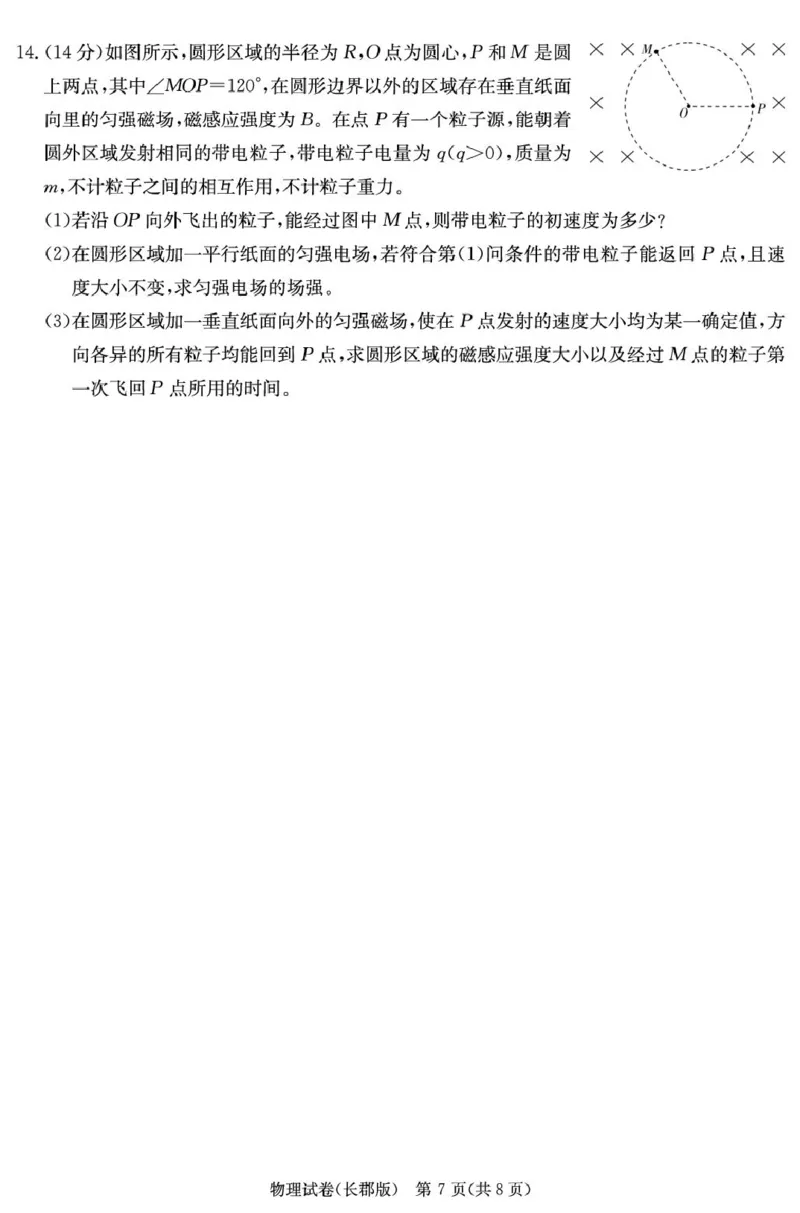 物理试卷（25长郡8）_2025年4月_250416湖南省长沙市长郡中学2024-2025学年高三下学期月考（八）（全科）_湖南省长沙市长郡中学2024-2025学年高三下学期月考（八）物理