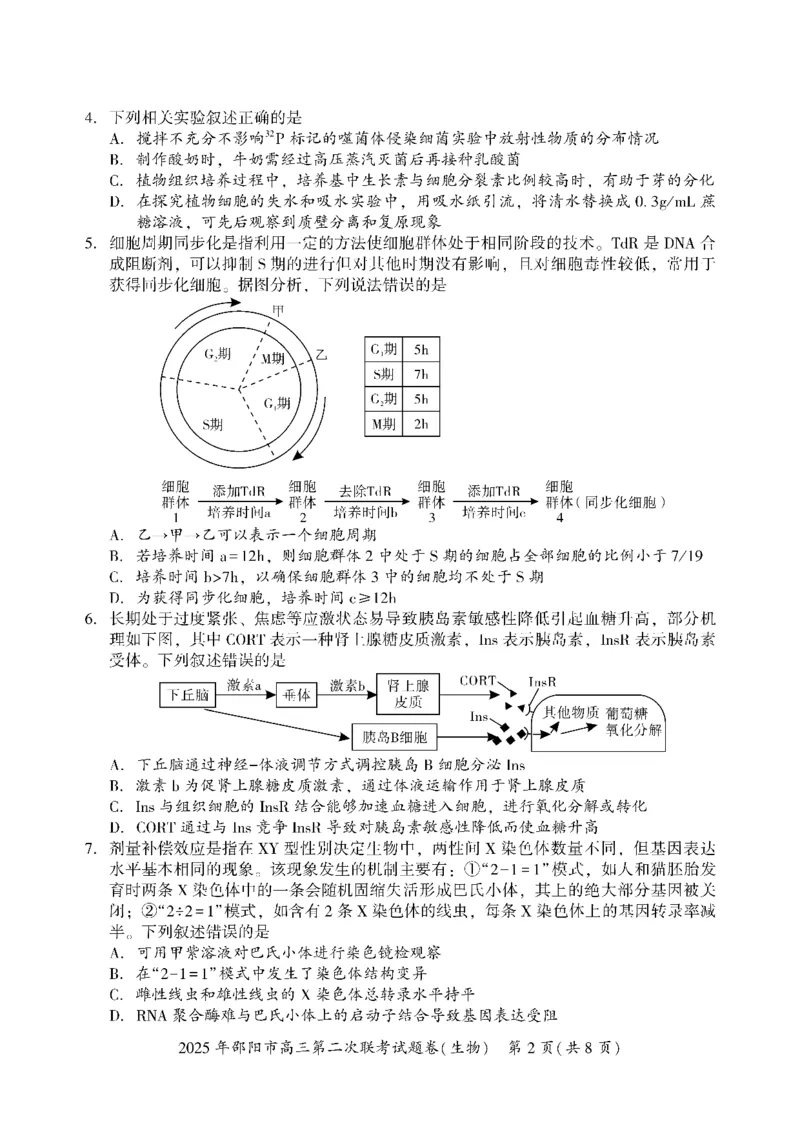 生物_2025年3月_250321湖南省邵阳市2024-2025学年高三下学期第二次联考（全科）_2025届湖南省邵阳市高三下学期第二次联考生物
