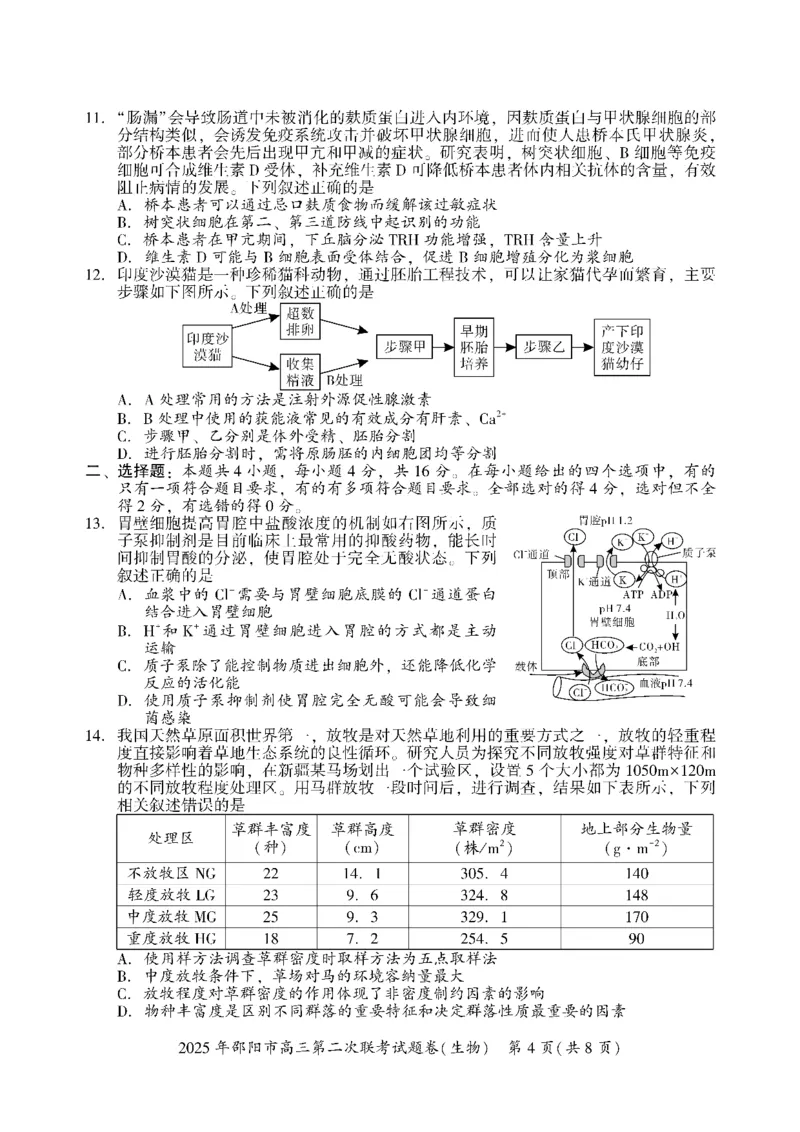 生物_2025年3月_250321湖南省邵阳市2024-2025学年高三下学期第二次联考（全科）_2025届湖南省邵阳市高三下学期第二次联考生物