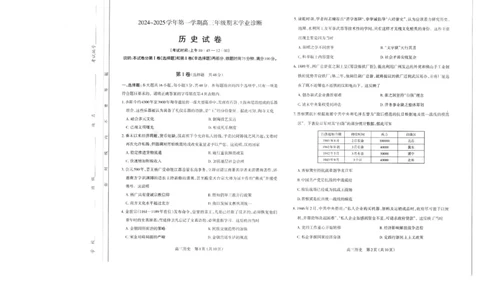 山西太原2024-2025学年高三期末学业诊断历史_2025年1月_250121山西太原2024-2025学年高三期末学业诊断（全科）